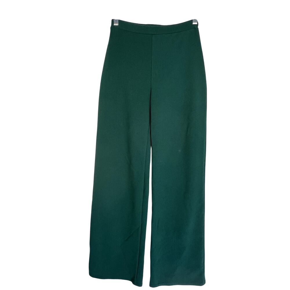 Boohoo Emerald Green Stretchy Straigt Wide Leg Slip On High Rise Dressy Pants 4